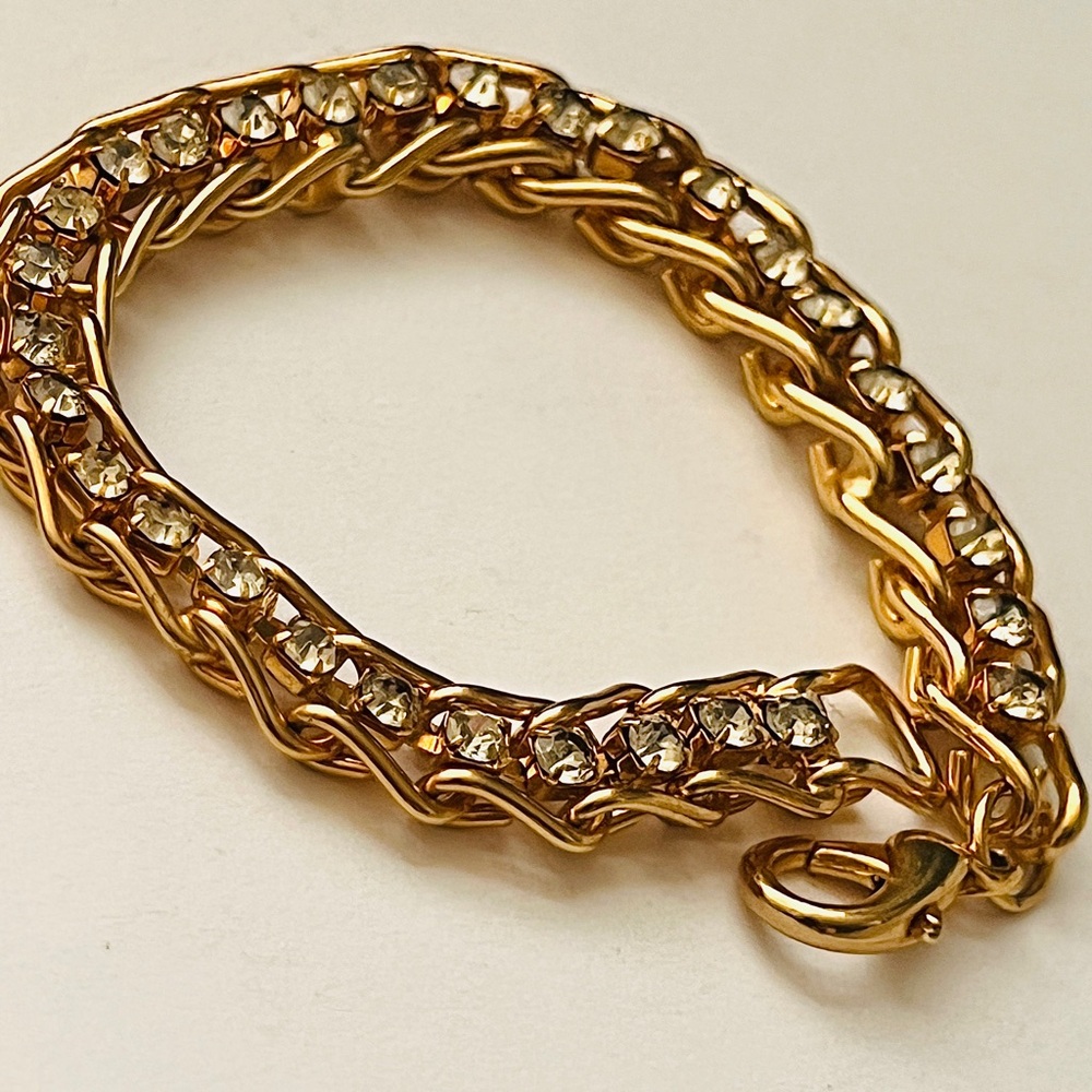 Vintage Michael Anthony MA Gold Crystal Bracelet 7"